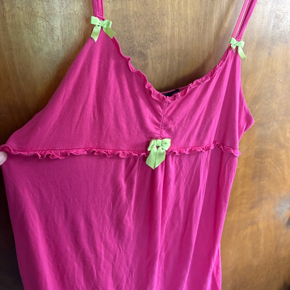 Betsey Johnson Betseyville Barbie Pink Babydoll Slip Dress Green Bow XL Y2K Goth - Picture 9 of 14